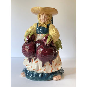 Antique Majolica Women with Vegetables Pitcher Beets Harvest